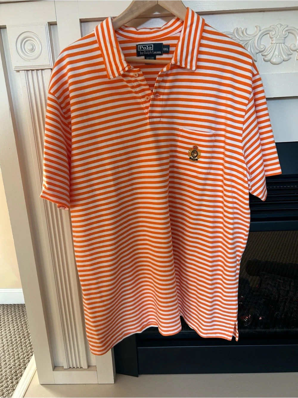 Ralph Lauren Orange and White Striped Polo with Embroidered Crest